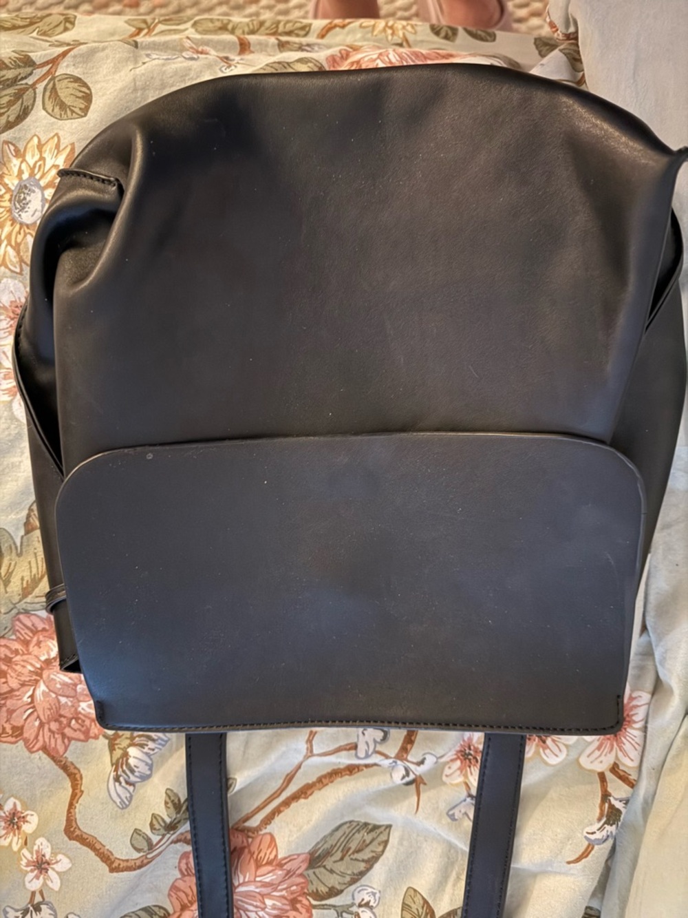 Black Vegan Leather Crossbody Bag Flat Backed with Snap Close